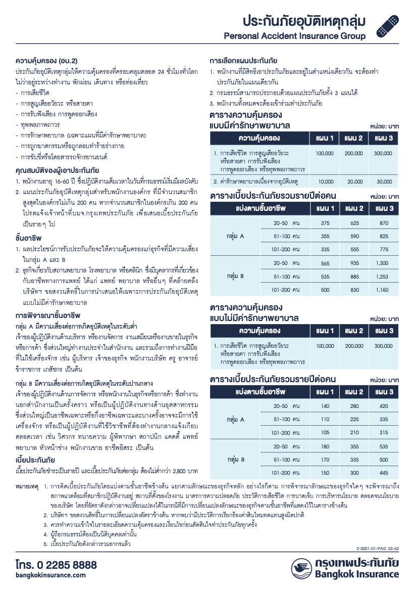 สมัครประกันกลุ่มสำหรับพนักงาน: ประกันสุขภาพกลุ่ม vs ประกันอุบัติเหตุกลุ่ม (กรุงเทพประกันชีวิต กรุงเทพประกันภัย MSIG edition) 5 ประกันอุบัติเหตุกลุ่มกรุงเทพประกันภัย