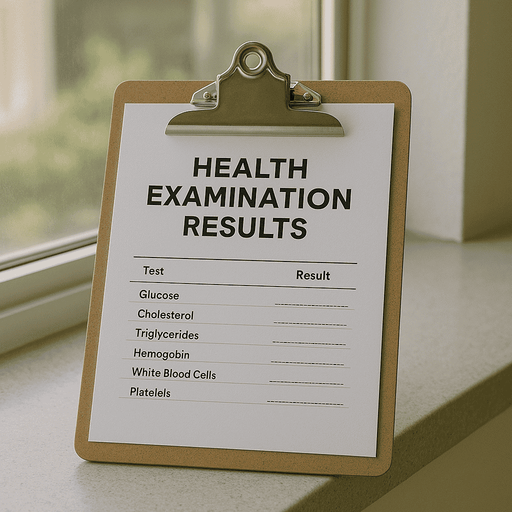 a clipboard with a health examination results